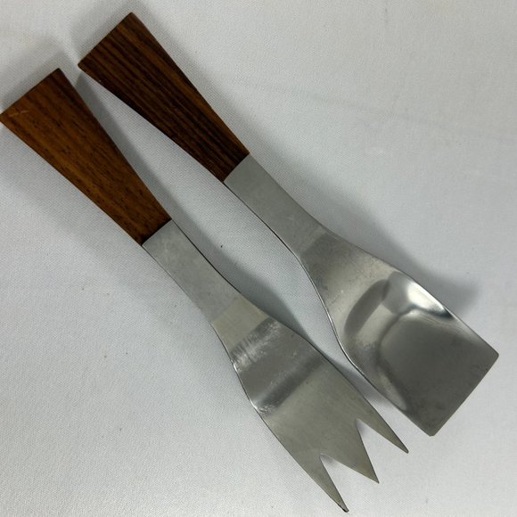 Vintage MCM Burnco Four Seasons Salad Set Stainless Steel Wood Handle Japan - Picture 2 of 12